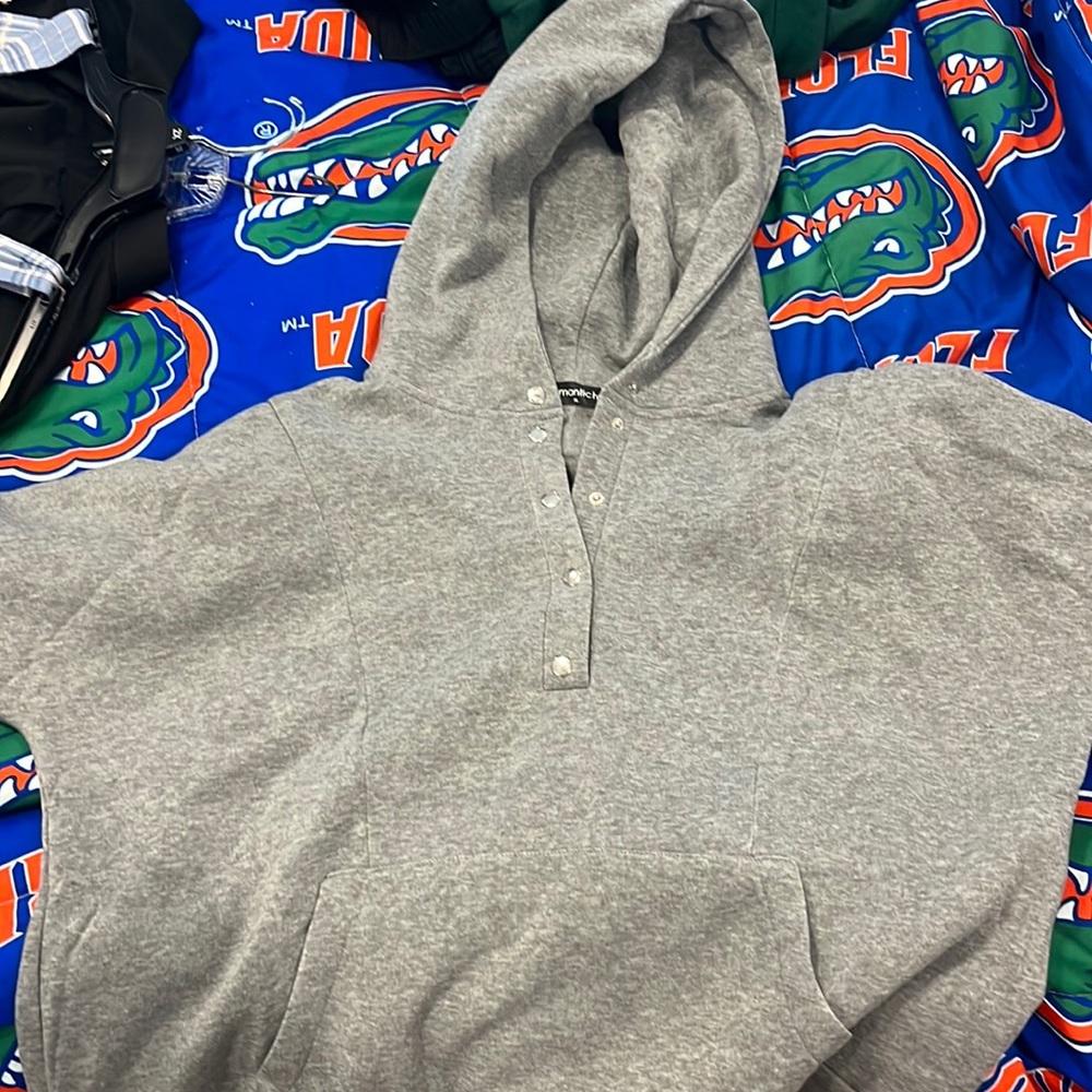 Grey long sleeve hoodie with buttons